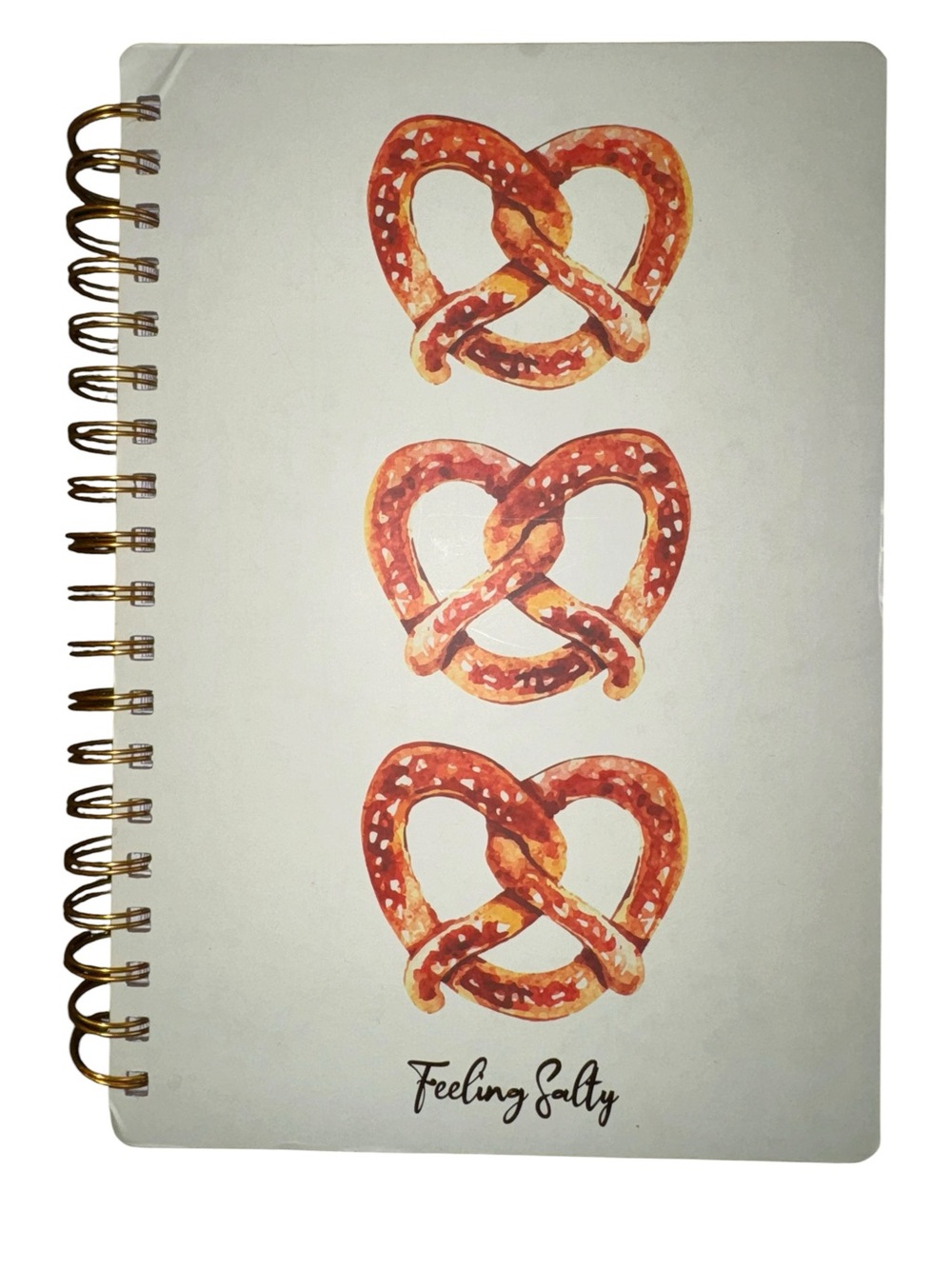 Feeling Salty Pretzel Spiral Notebook - White Cover with Orange Pretzel Art